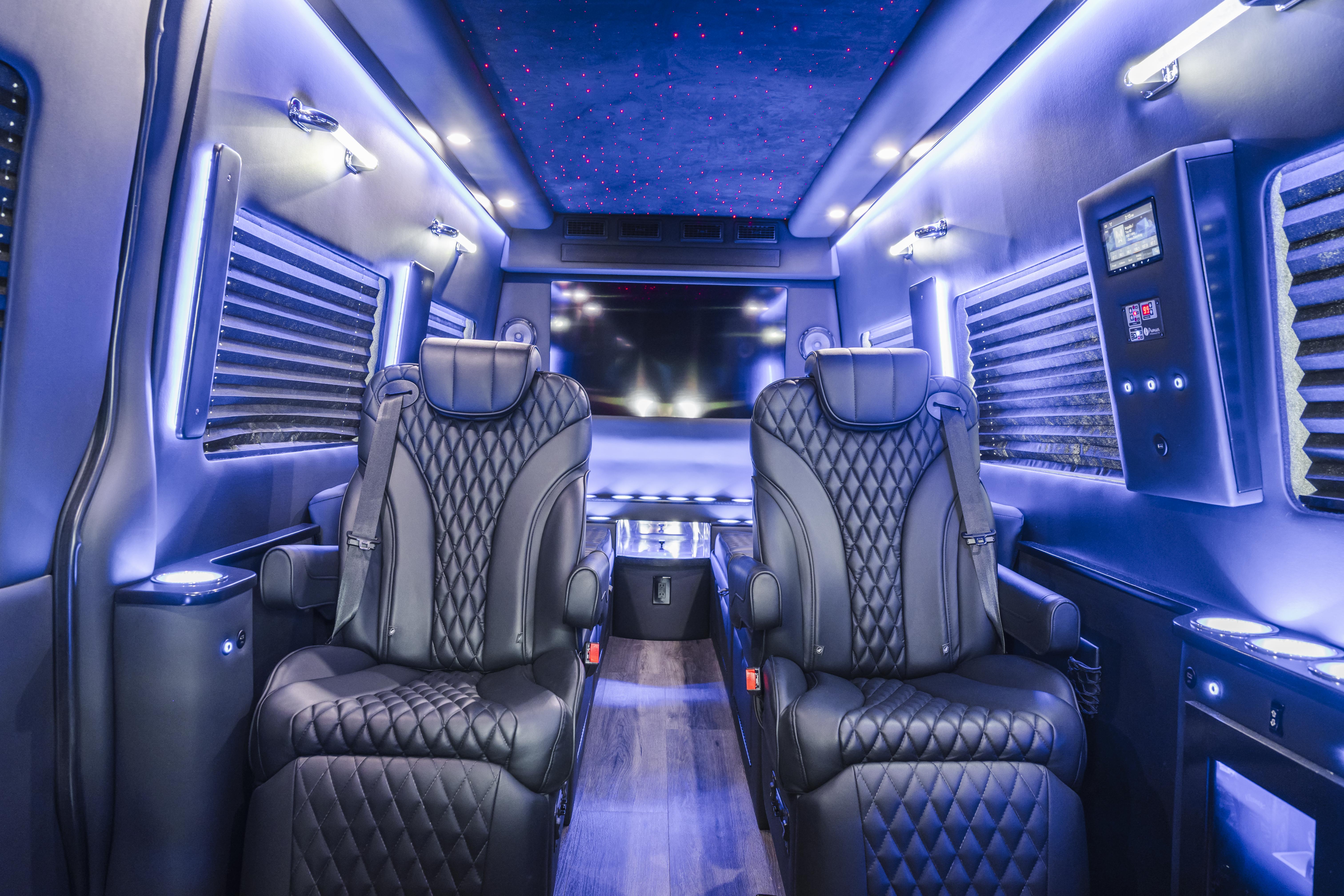 Starlight Limo lounge seating beneath an illuminated ceiling